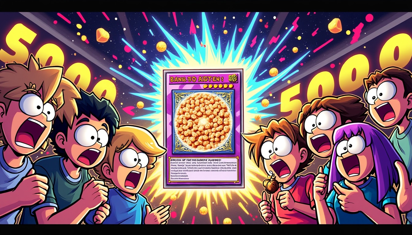 une carte yu-gi-oh! issue d'une boîte de céréales s'est vendue pour 5 000 € aux enchères, suscitant la surprise et l'étonnement des fans de la franchise. découvrez les raisons de cet engouement exceptionnel !