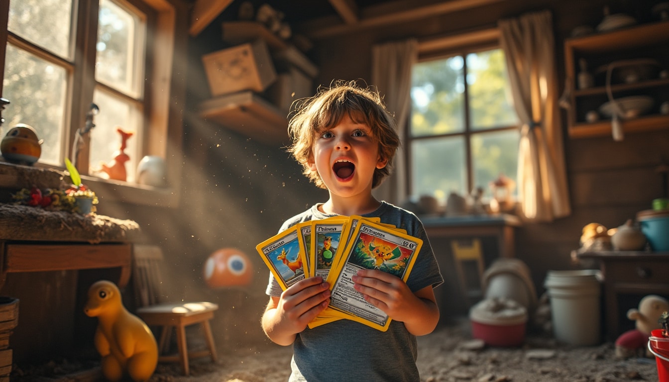 un enfant de 12 ans découvre une collection rare de cartes pokémon dans le grenier familial, révélant un véritable trésor caché. histoire passionnante d'une trouvaille inattendue !