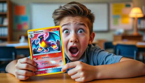 un écolier fait une découverte inattendue en retrouvant une carte pokémon rare oubliée dans son cahier. une histoire surprenante qui ravira les fans de collection !